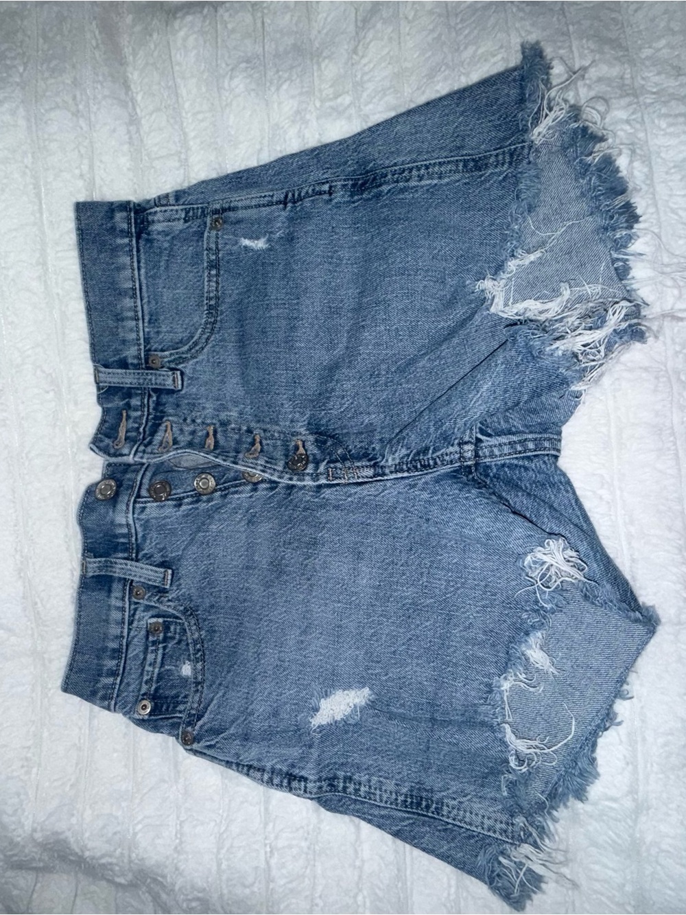 GAP Distressed High-Rise Denim Shorts - Blue